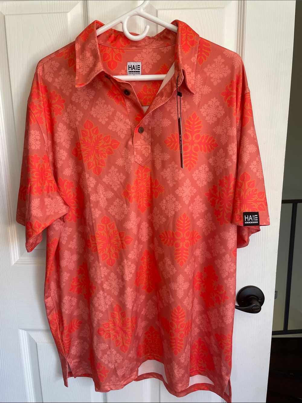 HAE Men's Coral Red Floral-Print Polo